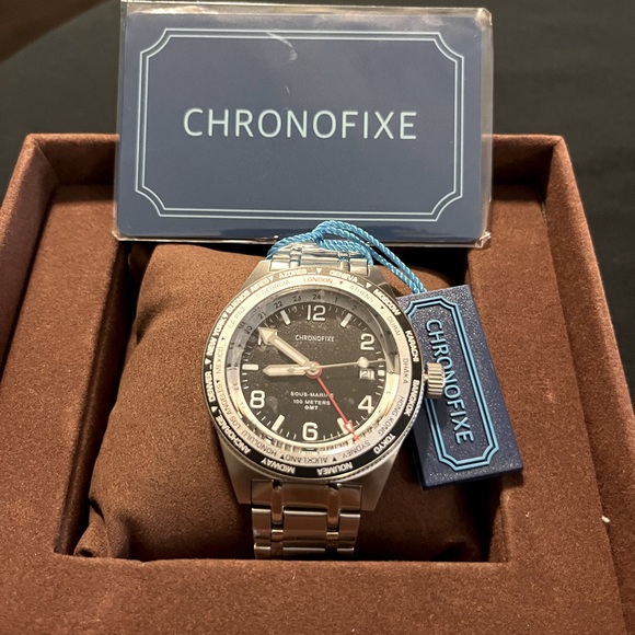 Chronofixe GMT Black Steel Watch - Picture 1 of 5